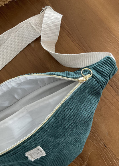 Sac banane en velours côtelé vert sapin