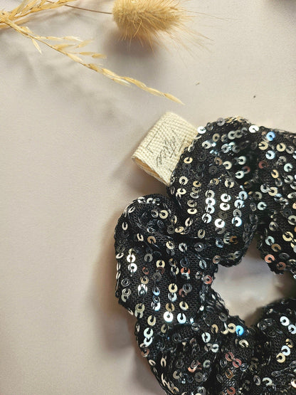 Chouchou scrunchie noir sequins argents