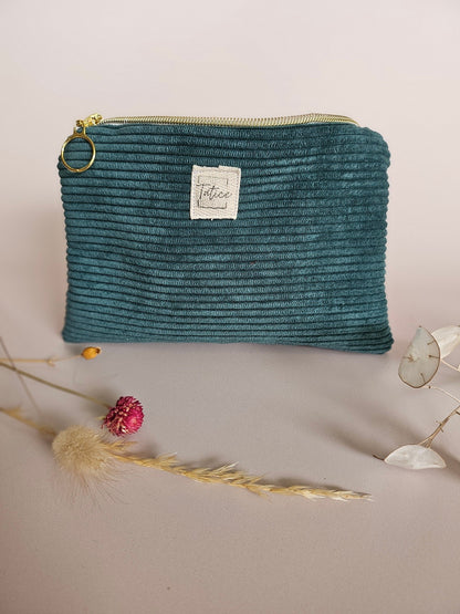 Pochette velours côtelé vert sapin