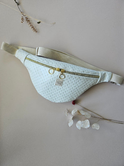 Sac banane simili cuir blanc avec strass