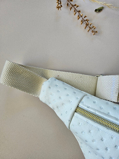 Sac banane simili cuir blanc avec strass