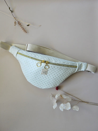 Sac banane simili cuir blanc avec strass