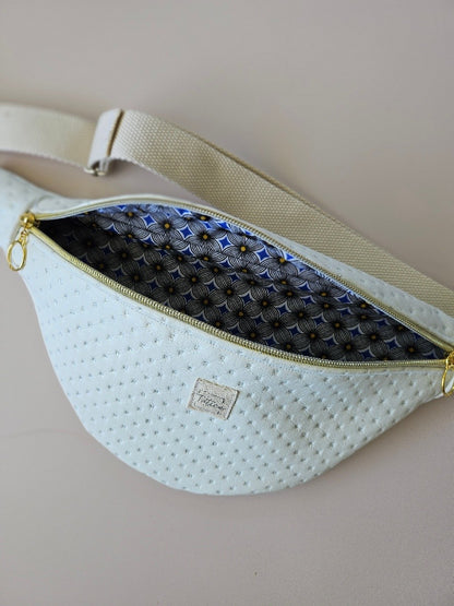 Sac banane simili cuir blanc avec strass