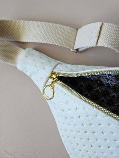 Sac banane simili cuir blanc avec strass