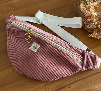 Sac banane en velours côtelé vieux rose