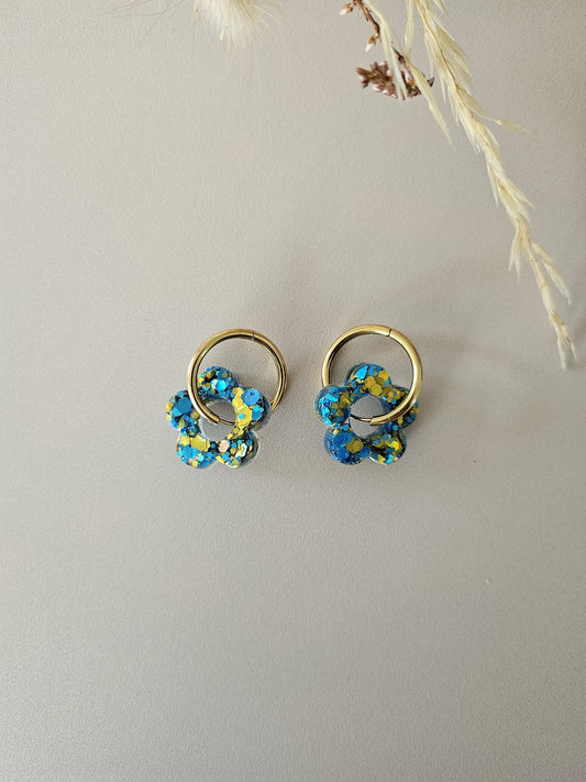 boucles créoles résine bleu et doré
