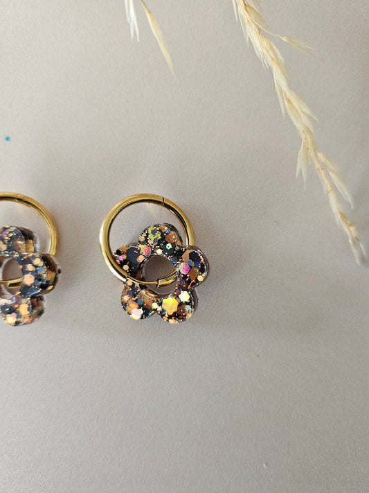 boucles créoles résine noires et doré