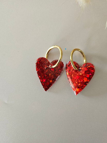 boucles créoles résine coeurs rouges