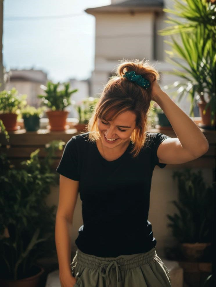 Chouchou en gaze de coton à pois dorés – Fait main