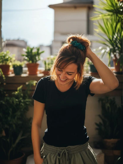 Chouchou en gaze de coton à pois dorés – Fait main